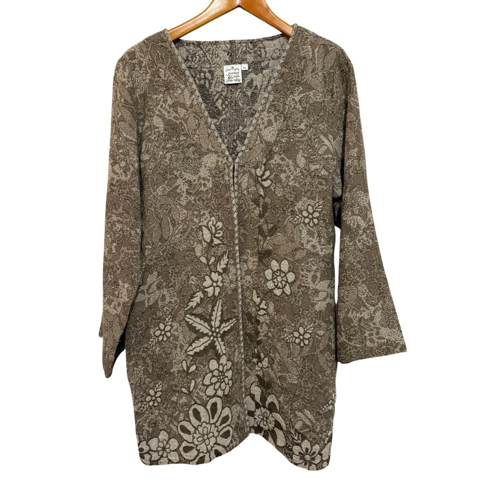 Parsley & Sage Women Wool Tunic XL Brown Floral Jacquard Lagenlook Art To Wear